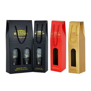 Custom printed recycling reuseable wine bottles takeaway gift tote paper open bag shopping bags with window