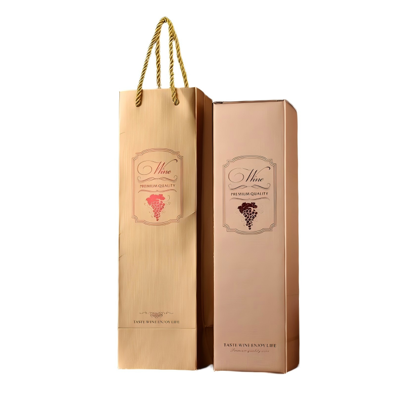 Single Wine Bottle Gift Shopping Kraft Paper Bag Recyclable Champagne Paper Bag With Handle Durable
